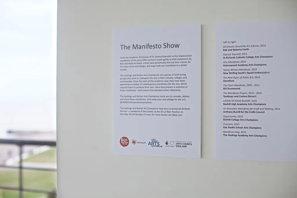Exhibition information page on wall